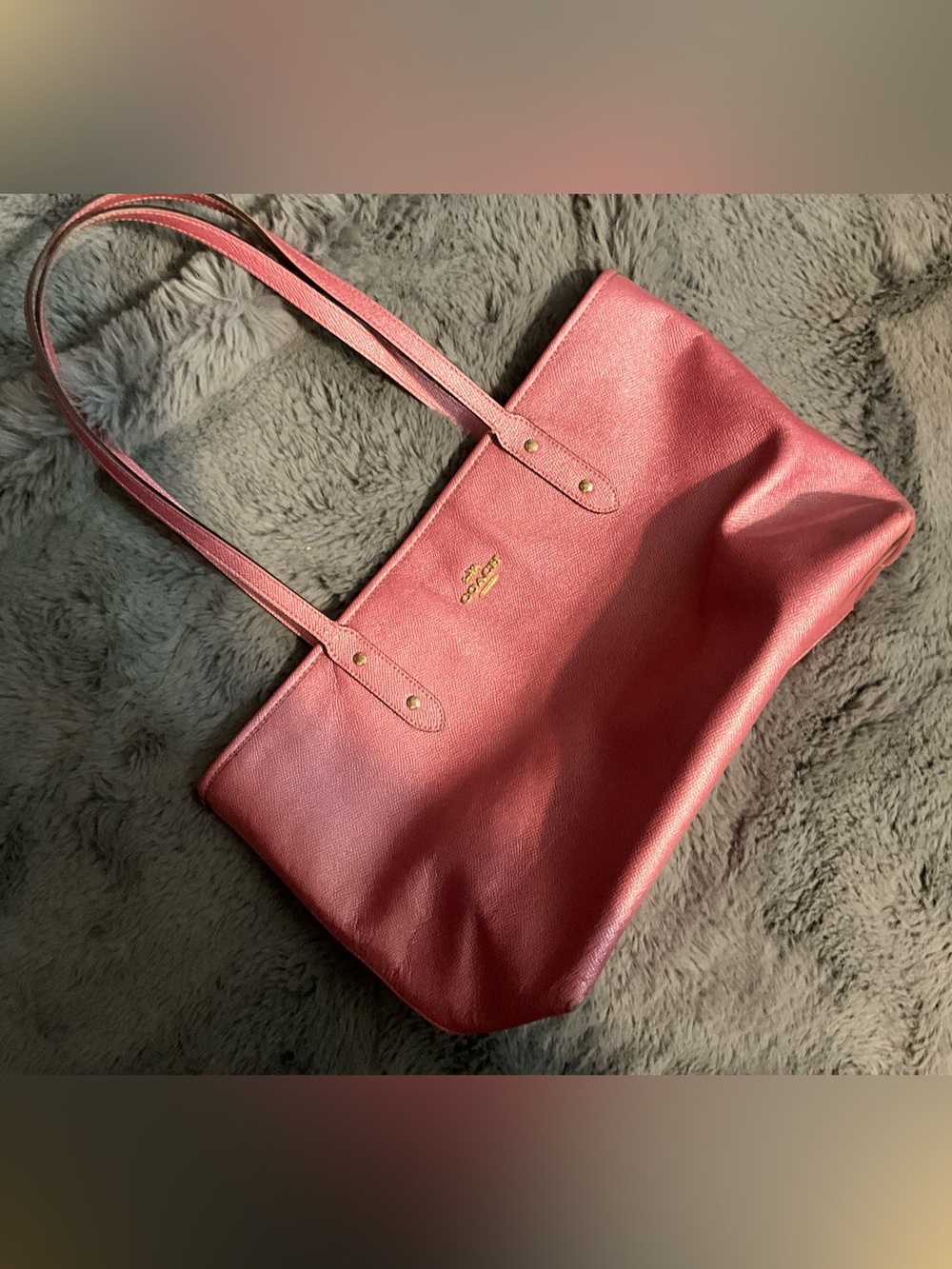 Coach Coral Pink Leather Tote with Gold Logo